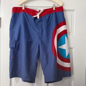 Marvel Captain America Mens Swim Trunk Shorts Casual Surfing Blue Sz XXL